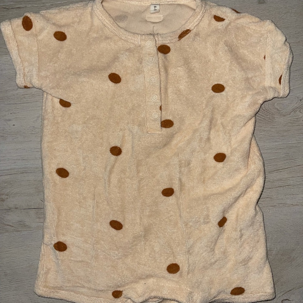 Organic Terry Beach Romper, Spice Dots 6-12M